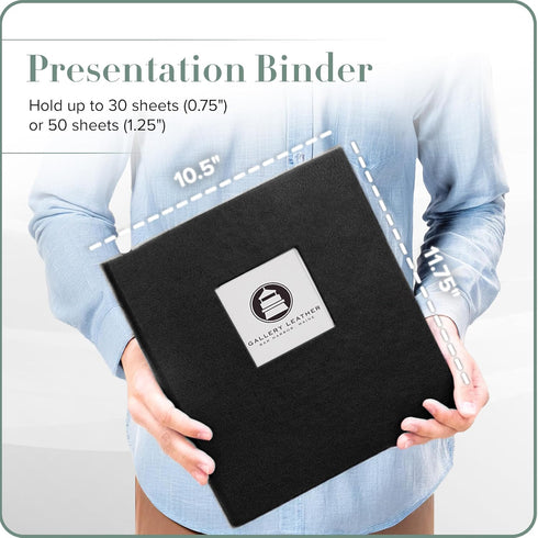 Gallery Leather 3 Ring Binder with Plastic Sleeves, 10 Sheets, 8.5" x 11", Freeport Black