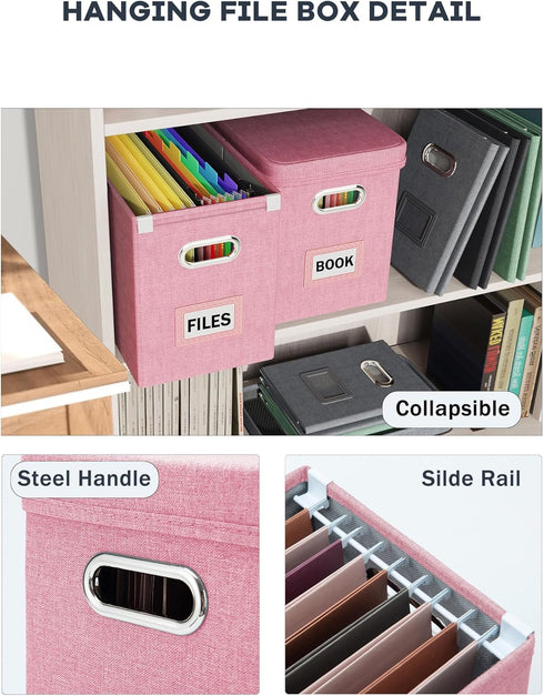 Oterri File Organizer Box with Lid - Hanging Filing Box with Mesh Pocket, Document Organizer for Letter Files, Portable