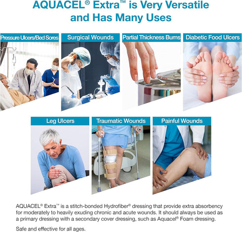ConvaTec AQUACEL Extra Hydrofiber Absorbant Dressing, 2"x2", for Moderate to Highly Exuding Wounds, 10ct Box