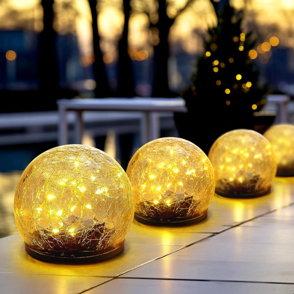 Honoson 3.9 Inch Solar Globe Lights Outdoor - Waterproof Cracked Glass Balls for