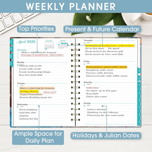 Ymumuda 2025 Planner - JAN.2025 - DEC. 2025, 12-Month Academic Planner, 8.4" X 6", Spiral Bound, Blue Marble