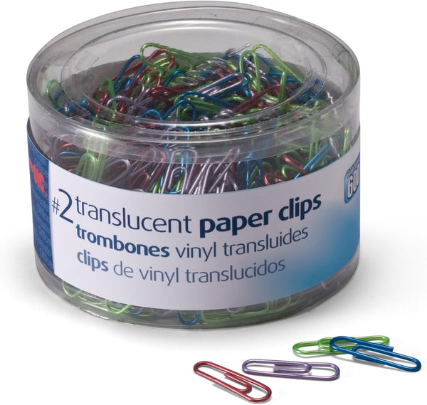 Officemate Translucent Paper Clips, Size 2, Assorted Colors, 600 Count (Pack of 1) (97211)