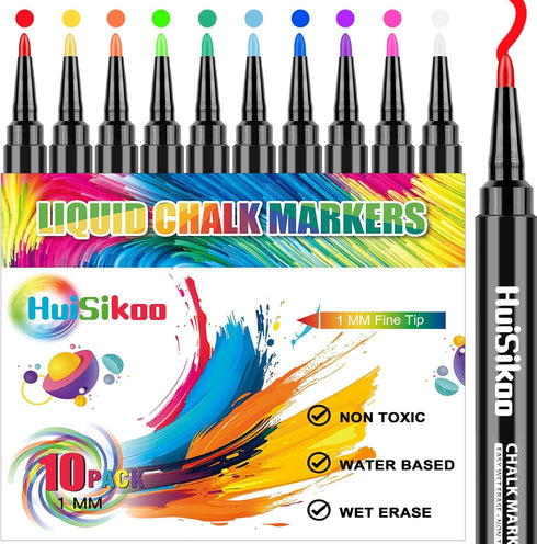 HuiSikoo Liquid Chalk Markers for Acrylic Calendar Planning Board - Fine Tip Wet