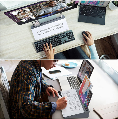 Varhomax Glass Desk Whiteboard with Storage, Memo Desktop Dry Erase Board for Home Office and School Supplies