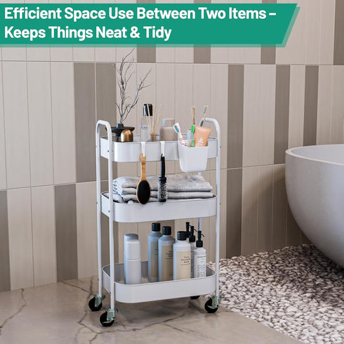 Ytmshisan 3-Tier Metal Rolling Cart with Wheels, Storage Utility Organizer Cart for Kitchen, Bathroom, Office, Baby