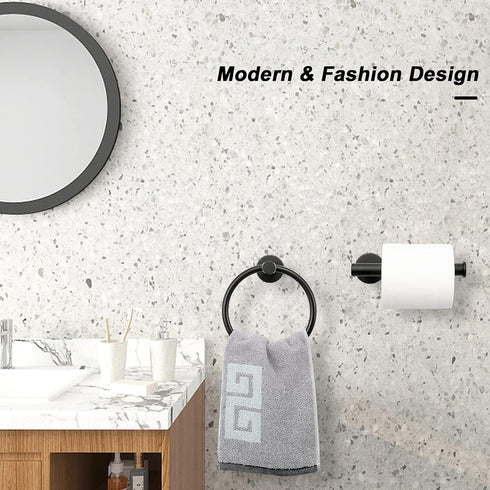 NearMoon 2 Pieces Bathroom Hardware Accessories, Towel Ring and Toilet Paper Holder, Matte Black