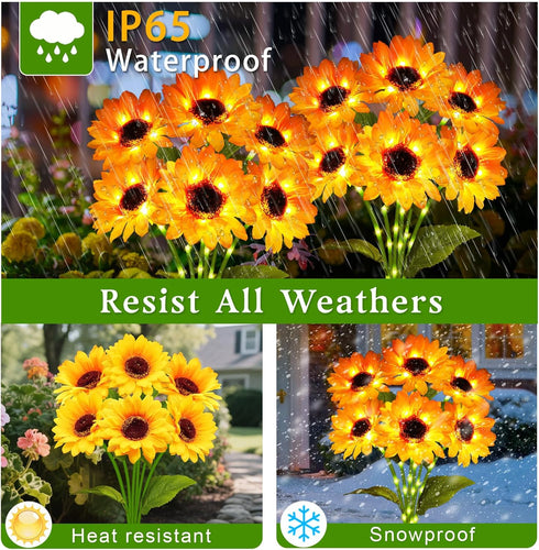 2 Pack 12 60 Solar Garden Lights Outdoor, Sunflower Lights with Sunflower, Waterproof Led Garden Fall Decor, Gifts