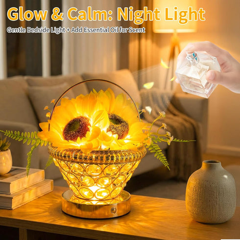 3-Color 3D-Printed Dimmable Pearl Sunflower Lamp Cordless USB-Rechargeable LED Night Light with Touch Control, Flower
