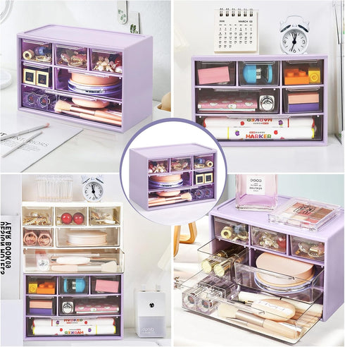 FODIENS Desk Storage Organizer with 6 Mini Drawers, Clear Craft Drawer Cabinet for Makeup Jewelry Office Supplies