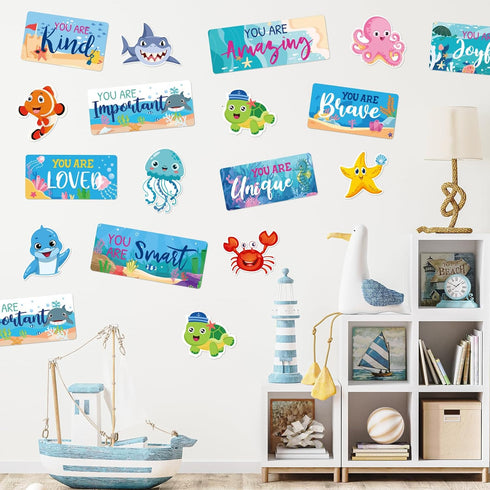Whaline 26Pcs Ocean Bulletin Board Decoration Set - Under The Sea Theme Motivational Poster Marine Animals