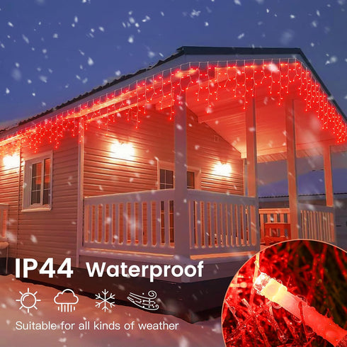 33FT 360L 8 60 Hopolon LED Icicle String Lights - Outdoor, Waterproof, Modes, With Drops - Curtain Lights