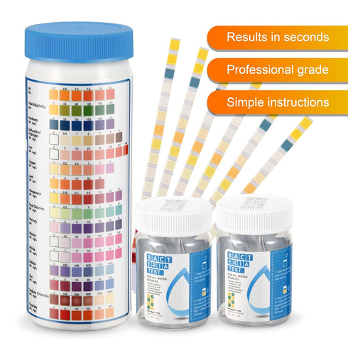 Complete Water Testing Kits for Drinking Water 100 Strips + 2 Bacteria Tester Kits 17 in 1 Well, Tap, Drinkling Water, City Water Testing Strips (100)