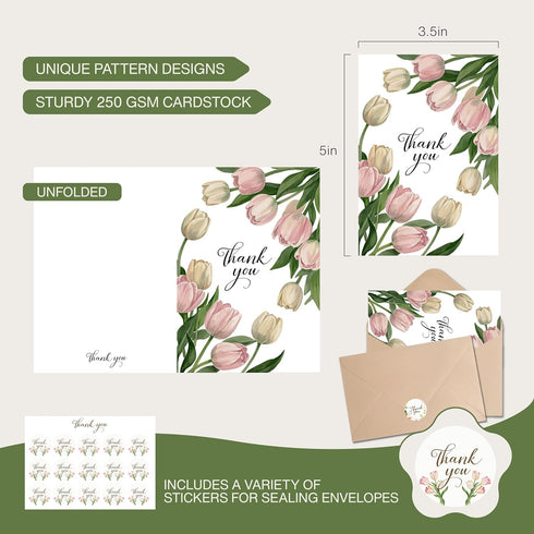 XISHIUYIS 24 Pack 6 Set, (3.5x5in) Thank You Cards with Envelopes - Floral Designs Thank You Notes with Envelopes Small