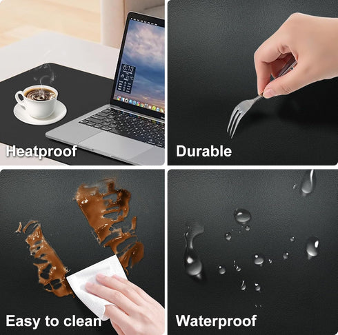 Desk Mat with Wireless Charging, Black Mouse Pad with Charger, Large Leather Computer Mouse Pad for Keyboard and Mouse