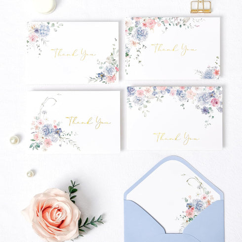 50Pcs, 4 6 Inch Crisky Floral Thank You Cards with Envelopes, Wildflower Hydrangea Blank Cards and Envelopes