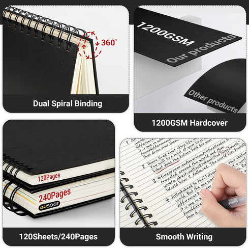 EUSOAR A5 Notebook with Dividers, 1 Pack, 5 Subject, 120 Sheets, Hardcover College Ruled Paper, 100gsm Thick
