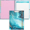 Rimilak Spiral Clipboard Folio with Refillable Lined Notepad, 14.5 x 9.8 Inch Teal Marble Clipfolio with 5 Pockets