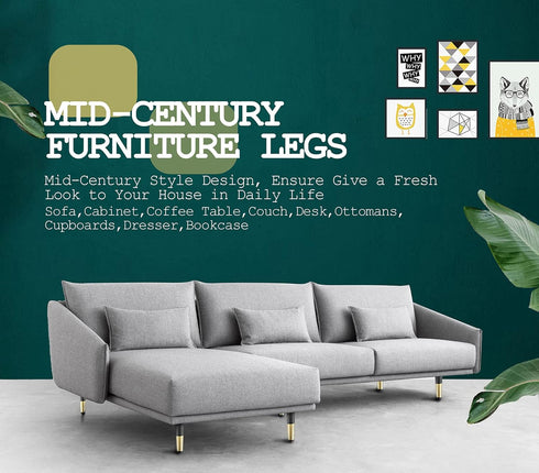 Seimneire 4pcs 6 Inch Furniture Legs, Straight Conical Metal Legs Matte Black Gold Mid-Century Style Furniture Feet
