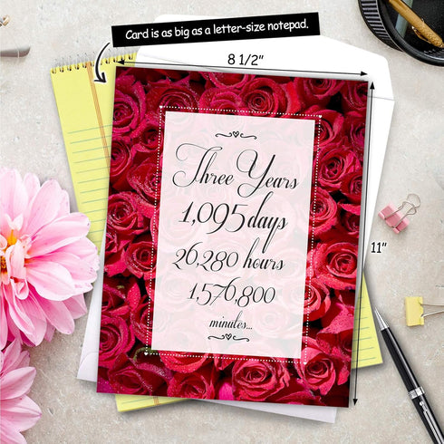NobleWorks 3rd Wedding Milestone Anniversary Notecard Jumbo 8.5 x 11 - Marriage of 3 Years w/Envelope