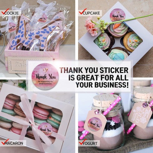 Thank You Stickers for Small Business – Watercolor Gold Foil Design – 1.5" Round, 400 Waterproof Labels/Roll – Modern