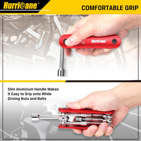 HURRICANE 6 in 1 Folding Nut Driver Set, Premium Portable Aluminum Handle, SAE Hex Nut Driver