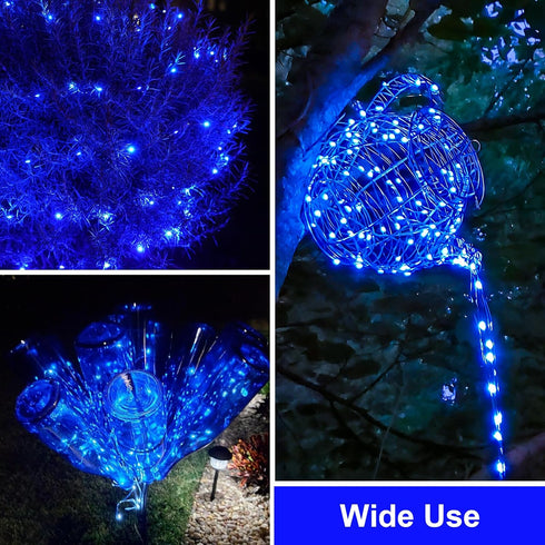 4 Pack 33ft 100 8 QITONG Solar Fairy Lights, Each LED Blue Christmas String Light Outdoor Waterproof, Modes Silver Wire