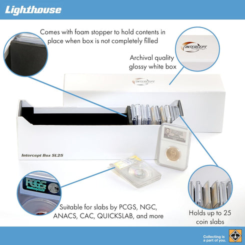 Lighthouse - Storage Box SL 25 for 25 Coin Slabs, Includes PCGS, NGC, ANACS with Corrosion Protection