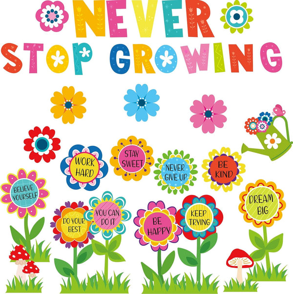 Funrous 90 Pcs Positive Bulletin Board Set, Summer Spring Classroom Theme Decor with Flower Cutouts