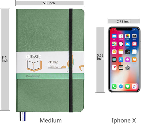 Hardcover Notebook Blank Journal Sketchbook for Drawing, Medium 5.5 by 8.4 Inch, 100 GSM Thick Paper in Green