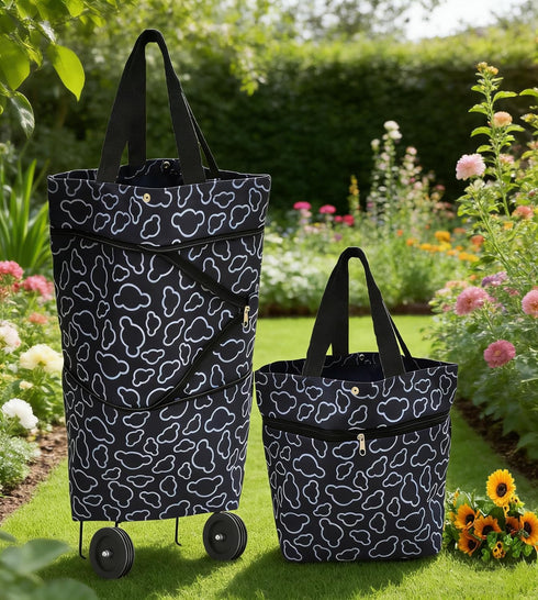 Cowinbest 360 Collapsible Shopping Bag with Wheels Portable Shopping Cart with Swivel Wheels Rolling Tote Bag Reusable