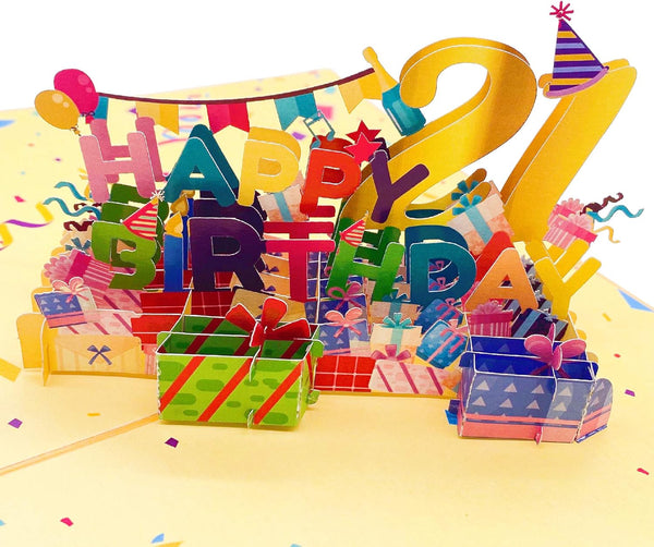 Liif Happy 21st 3D Pop Up Birthday Card, 21 Birthday Card for Him, Her, Son, Daughter | Large Size 8 x 6 inch