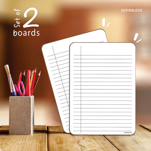 SCRIBBLEDO Dry Erase 5"x7" Mini Notebook, College Ruled Lined Board 2 Pack Reusable Writing Note Pad