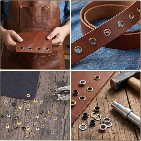 Neyauo 240 Grommet 1/4 Inch (3mm Set, 240 Grommets Pcs Tool Kit, Inside) Metal Eyelet PCS Gold/Silver/Copper/Black