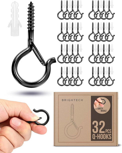 Brightech 32 Pack String Light Screw Hooks for Hanging Solar, Plug-in Lights, Outdoor String Lights with Safety Buckle