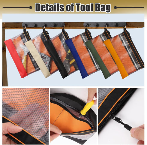 BESARME 3 Pcs 11.8" Clear Tool Pouch with Zipper, Heavy-Duty Waterproof Zipper Tool Pouch for Electricians
