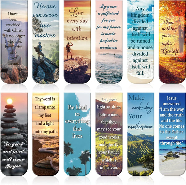 Zonon 12 Pcs Bible Magnetic Bookmarks - Religious Verse Page Clip Magnet Set with Landscape for Reading Supplies