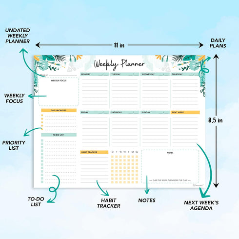 Decorably Weekly Planner Pad Landscape, 52 Easy Tear-Off Sheets for Weekly To Do List, 11x8.5in