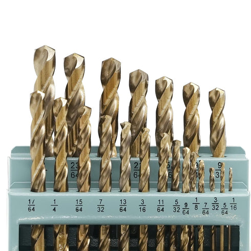 21Pcs Cobalt Drill Bits Set, M35 HSS, 135 Degree Tip, Twist Jobber Length for Hardened Metal, Cast Iron, Stainless