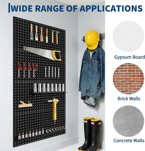 2 24"x12" 2 GarveeHome Heavy Duty Wall Mounted Metal Pegboard Panels PCS Black Steel Tool Storage Organizer for Garage