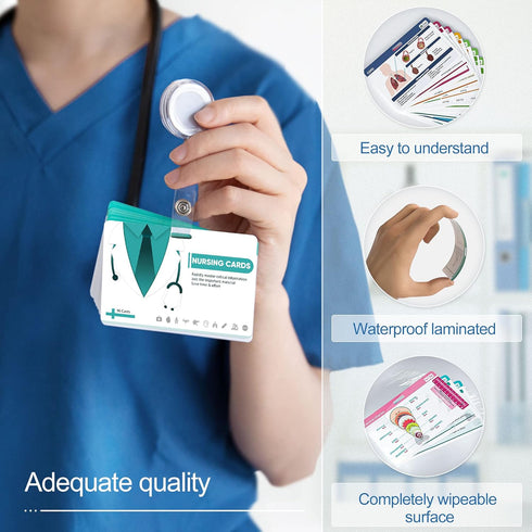 Nano Shield 96 Nursing Badge Reference Cards, Nursing School Essentials Set Lab Values EKG Spanish Translation