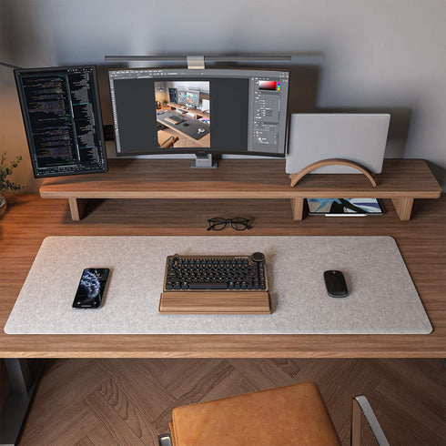 DawnTrees Felt Desk Pad, Keyboard Mat (35.5x12 Inches), Large Mouse Pad, Computer Desk Mat XL, Light Gray