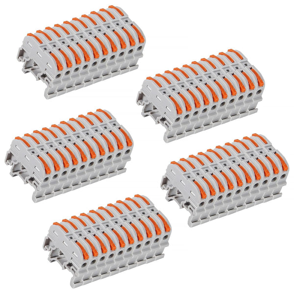 50PCS DIN Rail Terminal Blocks Kit, Universal Compact Lever Wire Connector for Electrical Wires, Detachable Ground