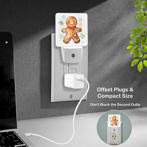 Jahiona White,0.5W LED Night Light Lamp with Smart Sensor Dusk to Dawn Sensor,Christmas Gingerbread Man for Winter