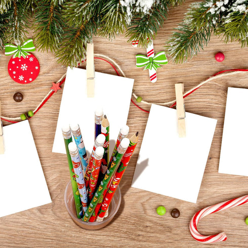 Outus 50 Pieces Christmas Holiday Wood Pencils with Eraser for Kids, 10 Styles, Xmas Classroom Party Favor Supply