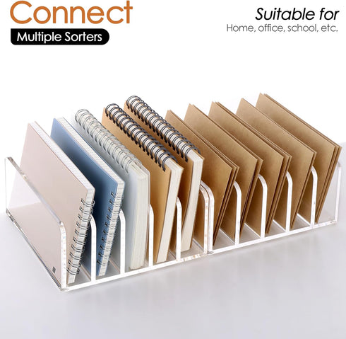 SANRUI Acrylic Desk Organizer - 5 Compartments Mail Organizer, Clear Office Organization, Multifunction Sorter