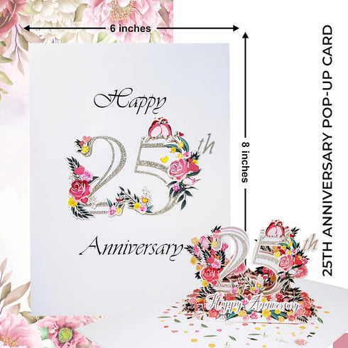 iGifts And Cards Happy 25th Milestone Anniversary 3D Pop Up Greeting Card - Soulmates, Lovebirds, Silver,