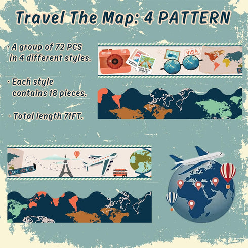 Whaline 70.8ft Travel The Map Bulletin Board Borders, Self-Adhesive World Map Trim for Classroom Decor