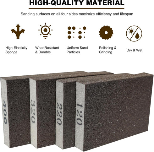 4 Pack Set -120 220 320 400 Hand Sanding Sponge Grit- Coarse Medium Fine Grit Sanding Block, Sander Sponges