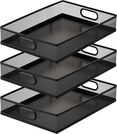 Tandefio 3 Pcs Metal Mesh Desk Drawer Organizer Tray, Portable Storage Box with Handle for Office Supplies