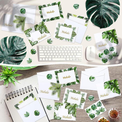 60 Sets Summer Eaasty Hawaiian Thank You Cards Mahalo Cards Watercolor Palm Leaves Hawaiian Note Card with White